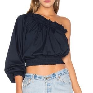 Free people sexy one sleeve crop top off shoulder top navy size small